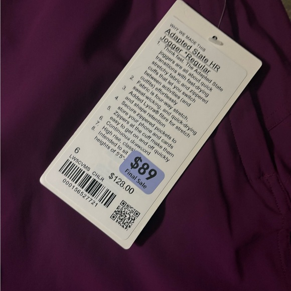Lululemon Adapted State HR Jogger Full length nwt size 6 chilled grape - Picture 2 of 6